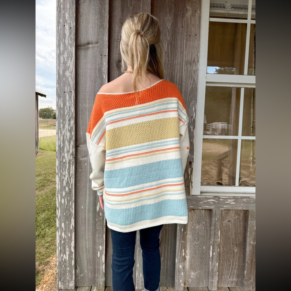 CROCHET STRIPE SWEATER TOP - Picture 2 of 7